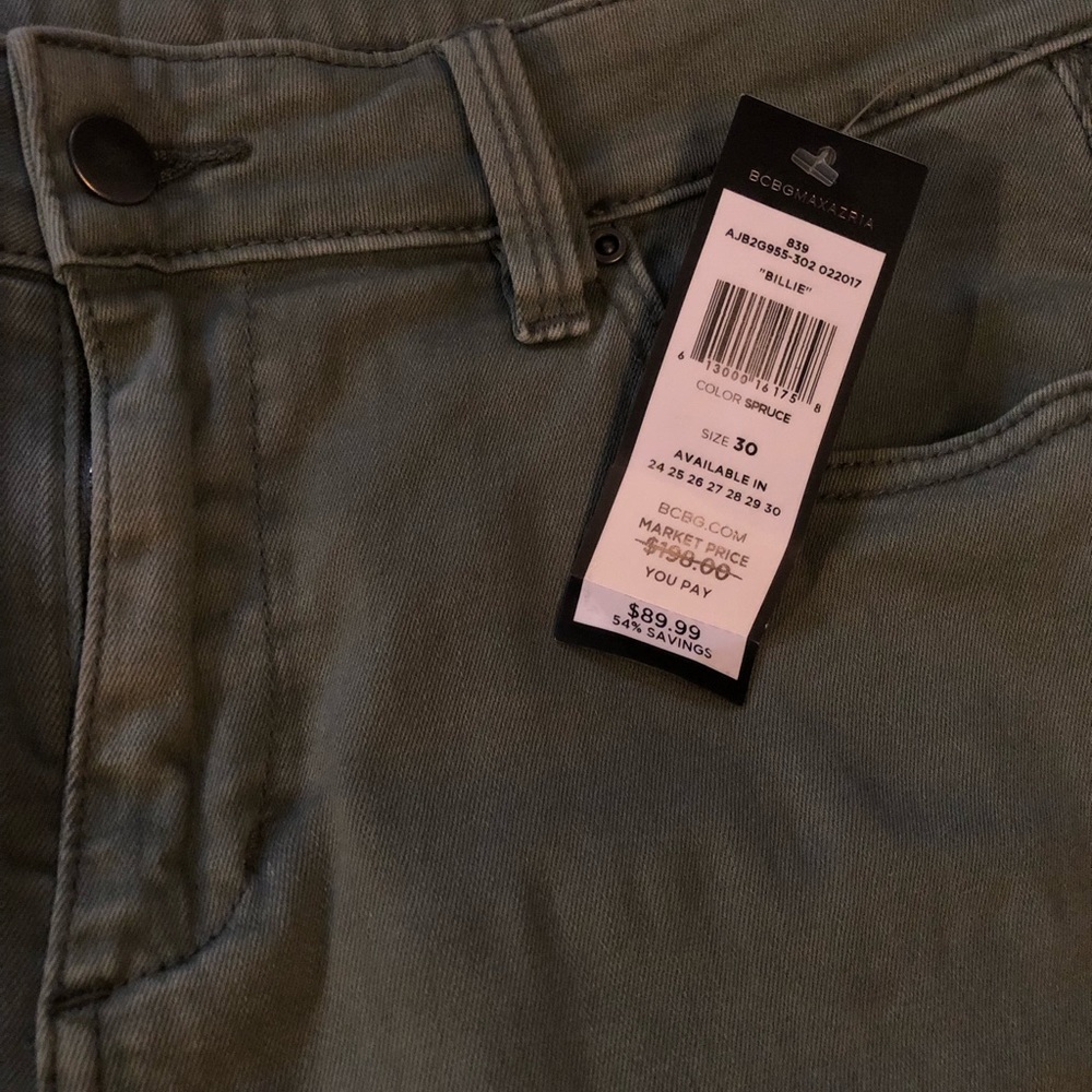 BCBG army green destructed jeans
